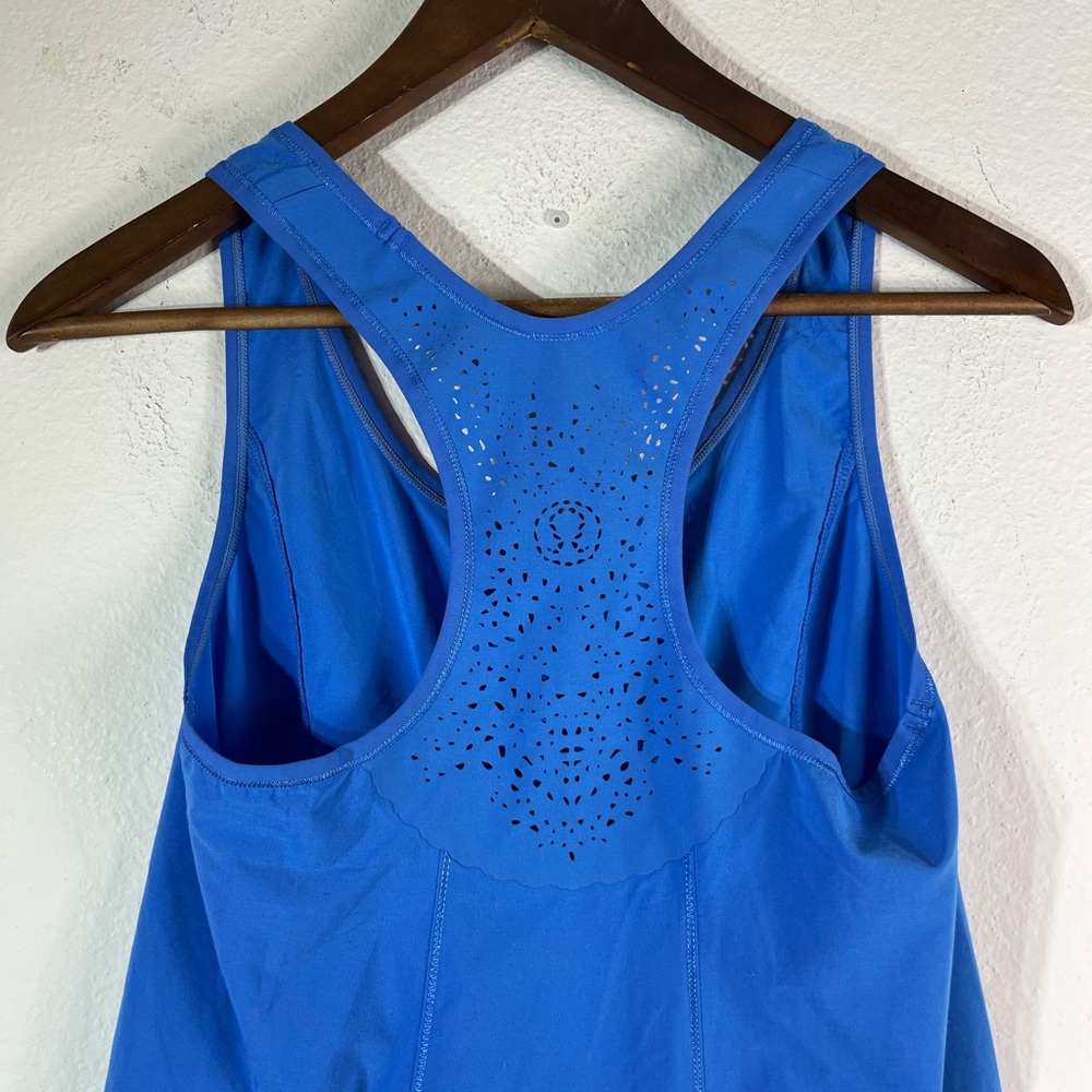 Lululemon Run in the Sun Dress Blue Perforated Logo Sleeveless Scoop Neck
